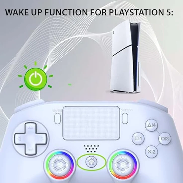 Subsonic Wireless LED Controller für PS5, Gaming Controller mit vibrations- und touchpad-Funktion, Weiss – Bild 5