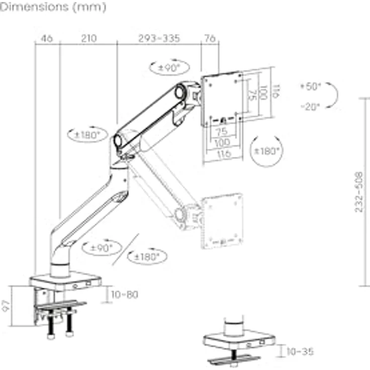 Digitus Single Monitorhalterung, Tischhalterung für 49" Monitore bis 20 kg, Schwarz, vollbeweglich mit VESA Quick-Release und Kabelmanagement – Bild 2
