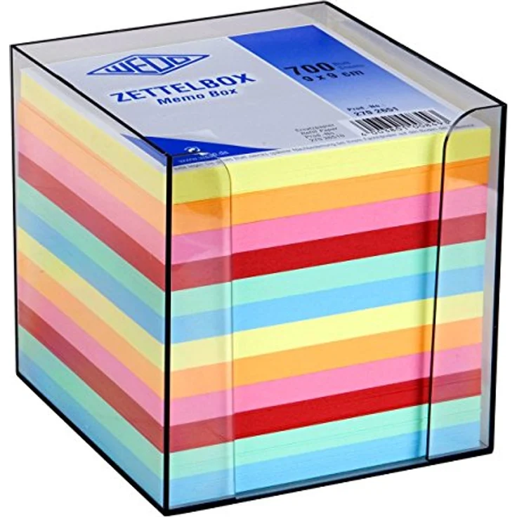 WEDO Notizzettel Zettelbox rauchglas, für Papiergröße 90x90 mm, inkl. 700 farbige Blätter, bruchfestes ABS Kunststoff – Bild 2