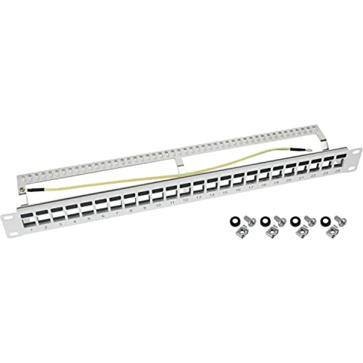 HMF 66446-07 STP Keystone-Patchpanel, 19 Zoll, 1 HE, 24 Ports RJ45 geschirmt, Lichtgrau – Bild 1