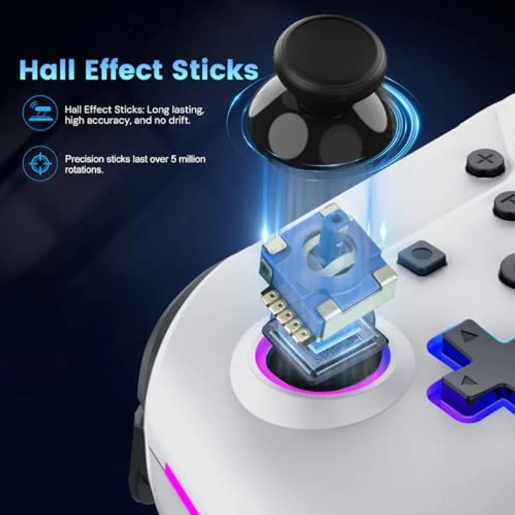 Hyperkin NuRival Light Up Wireless Game Controller - Weiss, mit Hall-Effekt-Sticks, LED-RGB-Beleuchtung und wiederaufladbarem Akku für Nintendo Switch OLED – Bild 3