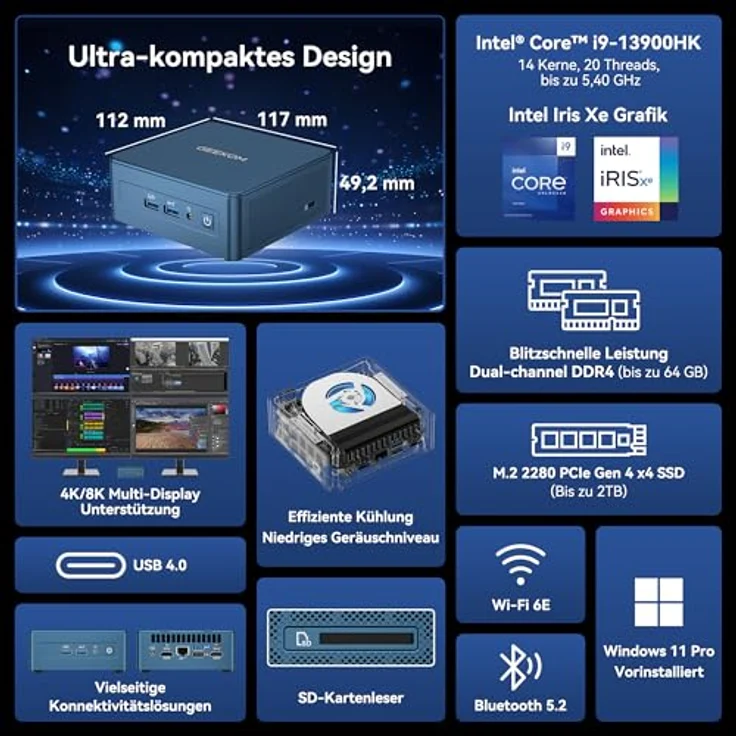 GEEKOM IT13 2025 Edition Mini PC, Intel i9-13900HK, 32GB DDR4, 1TB SSD, 8K Quad Display, Windows 11 Pro – Bild 2