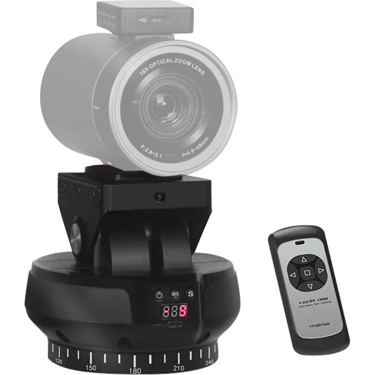 Andoer YT1200, Motorisierter 2-Achsen-Panoramakopf mit AI Smart Face Tracking, 360° Rotation, kabellose Fernbedienung, 9 Stufen Geschwindigkeit, Tragkraft 1 kg, schwarz