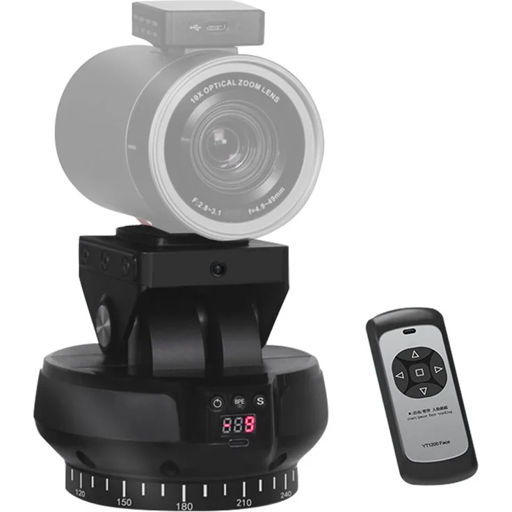 Andoer YT1200, Motorisierter 2-Achsen-Panoramakopf mit AI Smart Face Tracking, 360° Rotation, kabellose Fernbedienung, 9 Stufen Geschwindigkeit, Tragkraft 1 kg, schwarz