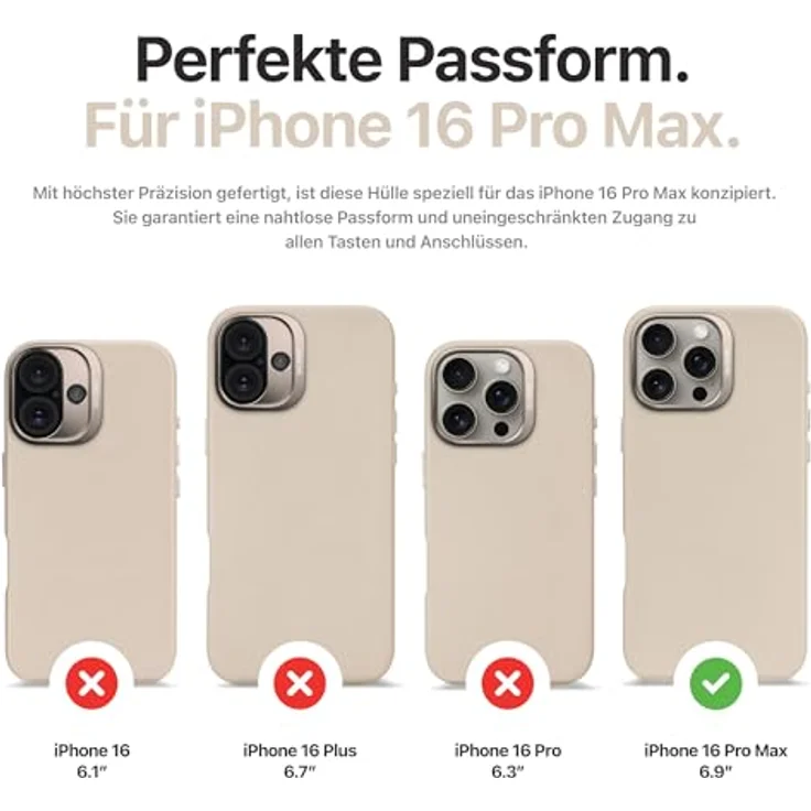 Decoded Lederhülle für iPhone 16 Pro Max, MagSafe-kompatible ECCO-Lederhülle, Kratzfest mit Metalltasten, Lehm Beige – Bild 2