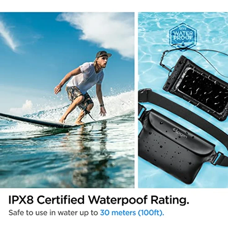 Spigen Aqua Shield wasserdichte Tasche Set [Tasche+Handyhülle] IPX8 Bauchtasche Handytasche Gürteltasche Beutel Universal Strandtasche für Wassersport Strand -Schwarz – Bild 3