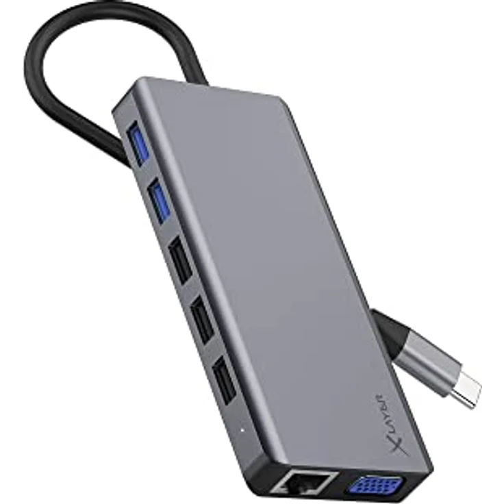 XLayer Docking Station 13-in-1 | USB C Hub Multiport Adapter HDMI SD 4K | Kompatibel für MacBook Pro Air, iPad, Chromecast, Switch, PS, Windows Geräte und Monitoren | Space Grey – Bild 4