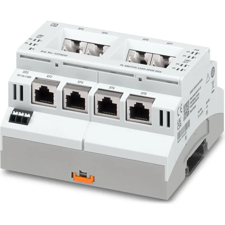 Phoenix Contact PHOE Switch Industrial Ethernet, Unmanaged 4-Port Netzwerk Switch mit 1000 Mbit/s und Power over Ethernet (PoE+)