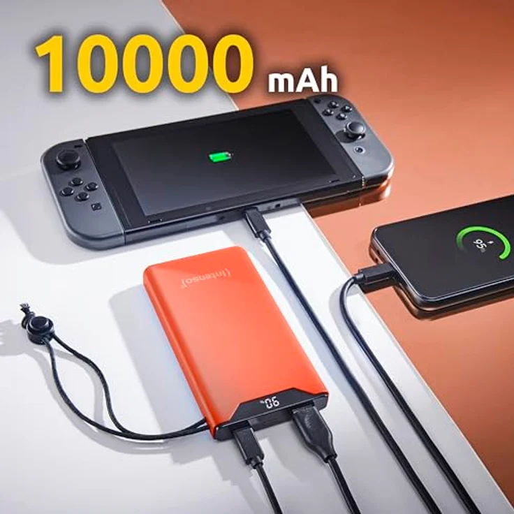 Intenso Powerbank F10000, externer Akku mit PD (20W) & QC (18W), USB-C und USB-A Anschluss, 10000mAh, Orange – Bild 2