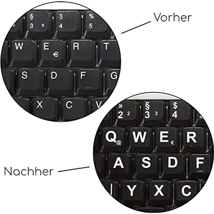 easydruck24de Beschriftung für Deutsche Tastatur, Großbuchstaben, Schwarze Tastaturaufkleber mit weißen Buchstaben, sehbehindert, schwach sehen - perfekt für jedes Keyboard, hin_184 – Bild 4