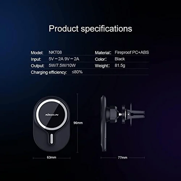 Nillkin MagRoad Qi Wireless Charger, Smartphone Halterung mit MagSafe, Schwarz, 360° drehbar für KFZ-Lüftungsgitter – Bild 6