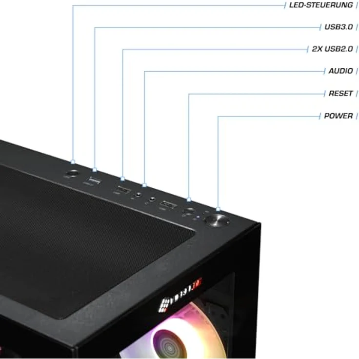 kiebel.de Gaming PC InvaderXS 14, Intel Core i7-14700KF, 32GB DDR4, NVIDIA RTX 5070 12GB, 1TB SSD, Windows 11, schwarz, kompakte Bauweise mit RGB-Lüfter – Bild 2