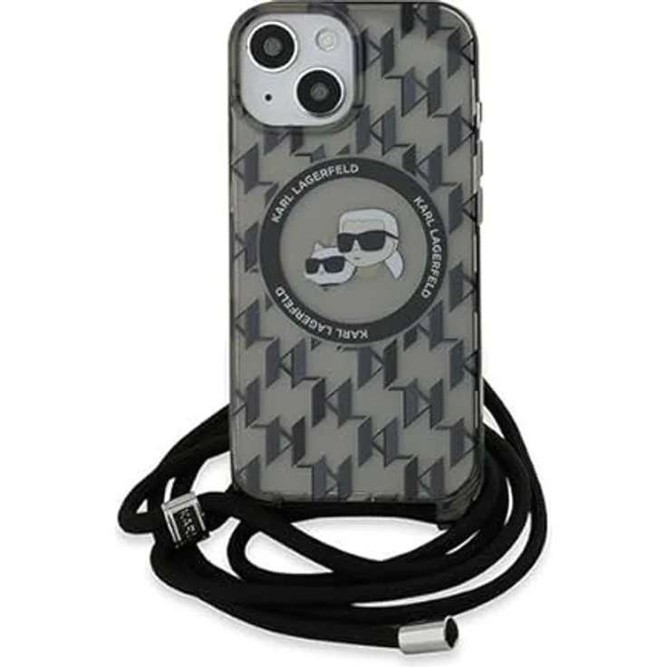 CG MOBILE Karl Lagerfeld KLHMP15SHCKCKLCK Hülle für iPhone 15/14 / 13 6.1" Schwarz hardcase IML Crossbody Monogram Karl & Choupette Head – Bild 2