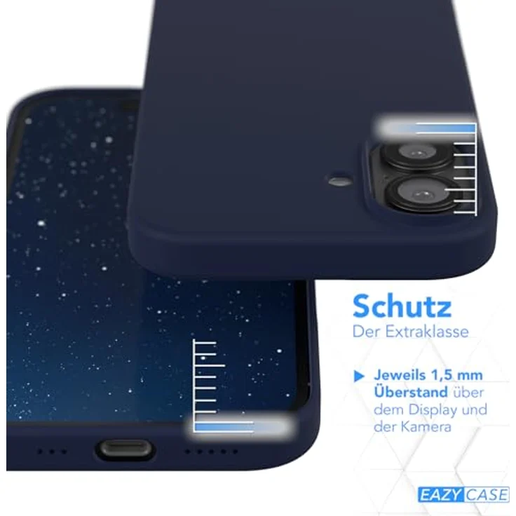 EAZY CASE Premium Silikon Handyhülle für iPhone 16, Slimcover mit Kameraschutz, Innenfutter, Nacht Blau, kratzresistent, kabelloses Laden, 3-Schichten Aufbau – Bild 3