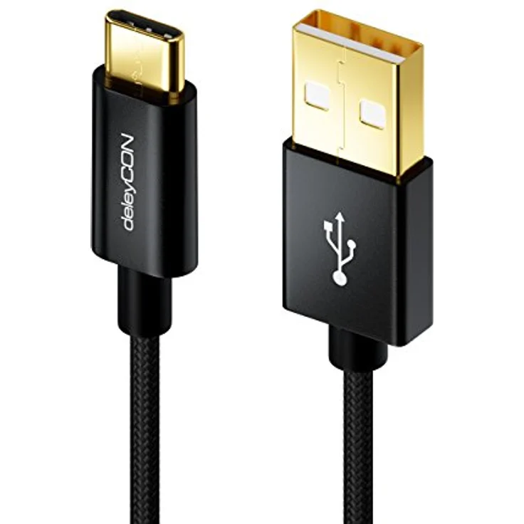 deleyCON 0,5m USB-C Kabel - Ladekabel Datenkabel - Nylon + Metallstecker - Kompatibel mit Apple Samsung Google Huawei Xiaomi - Schwarz – Bild 2