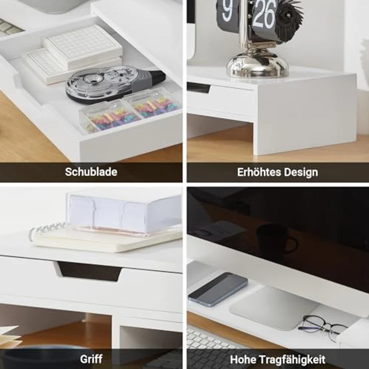 SoBuy Monitor-Halterung BBF04, Design Monitorerhöhung für 2 Monitore in Natur und Weiß, Belastbarkeit bis 25 kg, aus Bambus/MDF – Bild 5