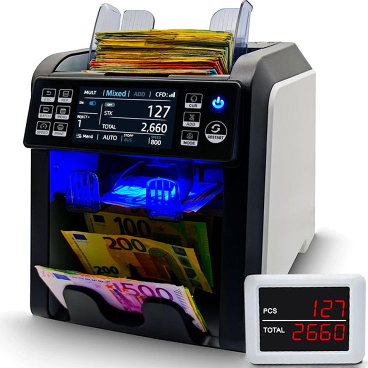 BEITZ BS-950A Geldzählmaschine 2025, 2-Taschen-System, Wertzähler, 9-fach Falschgeldprüfung, EZB-getestet, für professionellen Einsatz