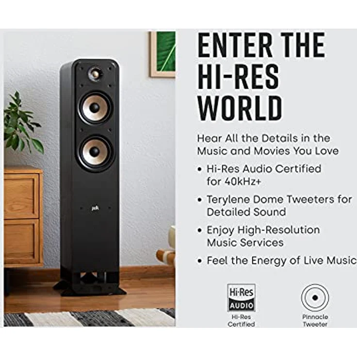 Polk Audio Signature Elite ES60 hochauflösender HiFi Standlautsprecher fürs Heimkino, Hi-Res zertifiziert, kompatibel mit Dolby Atmos und DTS:X (Stück), Weiß – Bild 2