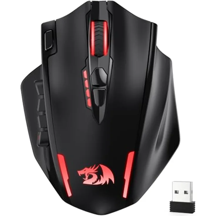 Redragon M913 MAX, Wireless Gaming Maus mit 26000 DPI, 16 programmierbaren Tasten, BT & 2.4G Wireless, RGB Beleuchtung