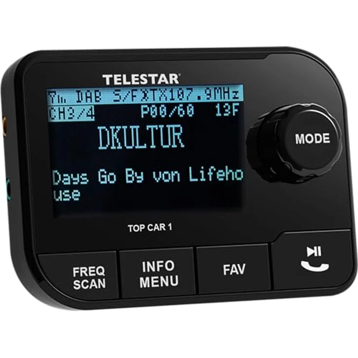 Telestar TELESTAR TOP CAR 1 DAB+ Adapter, FM-Transmitter, Bluetooth 5.0, 2,3″ Display, microSD-Slot, Schwarz – Bild 1