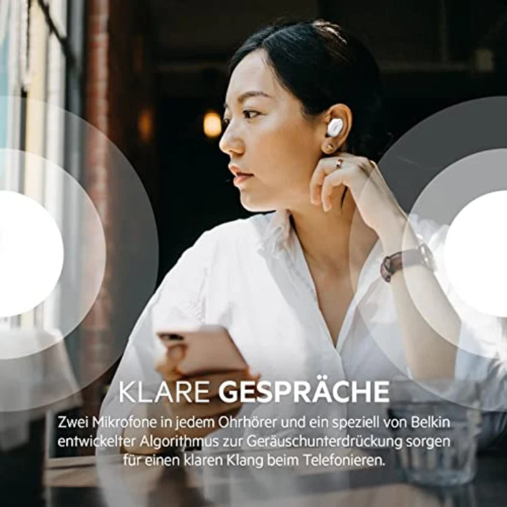 Belkin SOUNDFORM Play True Wireless In-Ear-Kopfhörer, 3 EQ-Voreinstellungen, schweiß-, spritzwasserfest, Schutzart IPX5, 38 Std. Betrieb für iPhone, Galaxy, Pixel usw.-Weiß, One Size, AUC005 – Bild 3