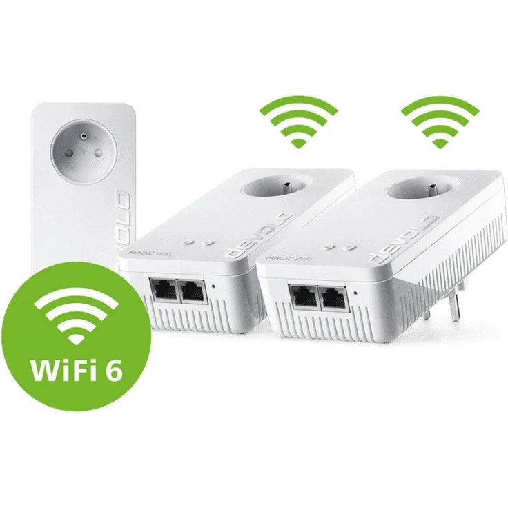 Devolo Magic 2 WiFi 6 next, Multiroom Kit mit 3000 Mbit/s, Wi-Fi 6, integrierte Steckdose, Reichweite bis 500 Meter, weiß