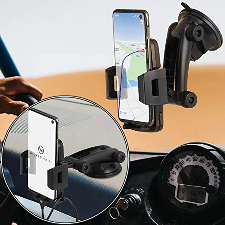 Wicked Chili Handyhalterung Auto Handyhalter kompatibel mit Samsung Galaxy S20 Ultra, S10, A51, A71 Auto KFZ-Halterung Smartphone Halterung Armaturenbrett & Windschutzscheibe 2 in 1 Saugnapf Halterung – Bild 3