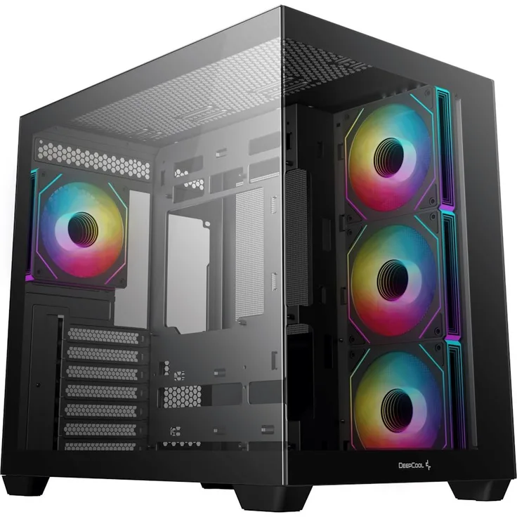 DeepCool CG530 4F ARGB Black Edition, Midi Tower PC-Gehäuse mit gehärtetem Glas, verbessertem Kabelmanagement und Multi-ARGB-Beleuchtung