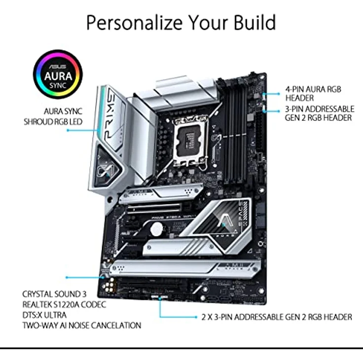 ASUS PRIME Z790-A WIFI, LGA 1700 ATX Mainboard mit PCIe 5.0, 4 M.2-Steckplätzen, DDR5, Intel WIFI 6E, 2,5 Gb LAN, silber – Bild 3