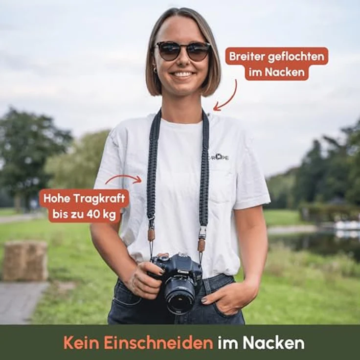 C-Rope Kameragurt THE TRAVELER handgeflochten aus Paracord, Schultergurt mit Schnellverschluss, 140cm, Schwarz – Bild 2
