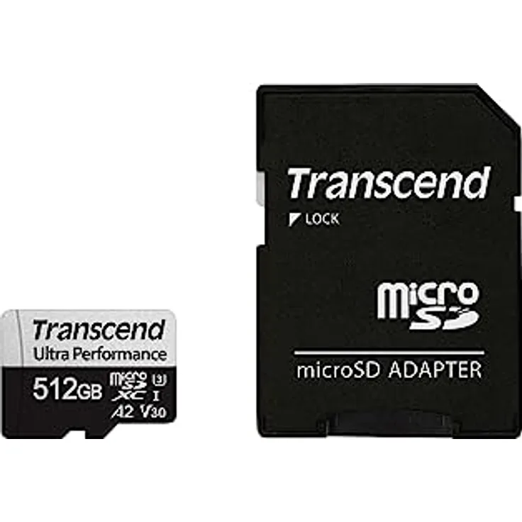 Transcend 512GB microSD mit Adapter UHS-I U3 A2 Ultra Performance TS512GUSD340S
