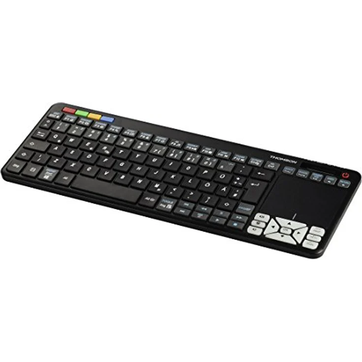 Thomson Funk-Tastatur für Panasonic Smart-TV mit 4in1 Universal-Fernbedienung (für TV-STB-Audio-PC, inkl. Touchpad-Maus, QWERTZ, beleuchtet, Multimedia-Tasten, lernfähig, Wireless, 2,4GHz) schwarz – Bild 2