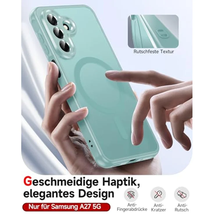 LeYi Magnetische Handyhülle für Samsung Galaxy A27 5G, Militärschutz mit transluzentem Design, 2 Stück Schutzfolie, Minzgrün – Bild 2