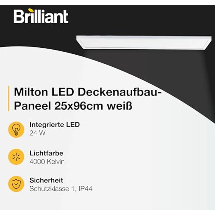 Brilliant LED Panel, 24W, 3200lm, IP44, 4000K, flaches Design, 25 x 96 cm, energieeffizient, neutralweißes Licht, moderne Deckenleuchte, weiß – Bild 2