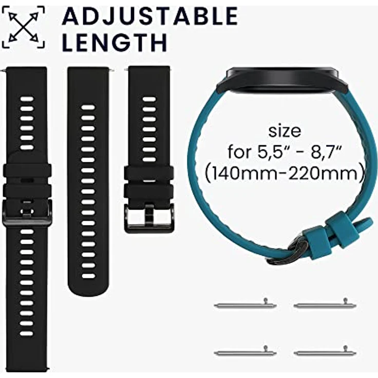 kwmobile 2X Sportarmband Set für AGPTEK LW11, flexibles TPU Silikon, verstellbar von 14-22 cm, in verschiedenen Farben – Bild 5