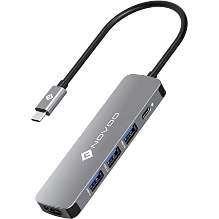 NOVOO USB C Hub 5 in 1 USB C auf USB HDMI Adapter mit 3 USB 3.0,100W Typ C Schnellladung 4K HDMI USB C Adapter für MacBook Air/Pro Chromebook Matebook Type-C Laptop