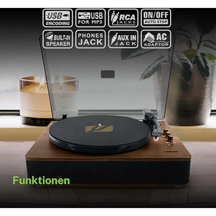 MUSE Plattenspieler, Bluetooth-Schallplattenspieler mit HiFi Stereo Lautsprecher, 3 Geschwindigkeiten Vinyl-zu-USB/Aux-In/RCA, Vintage – Bild 8