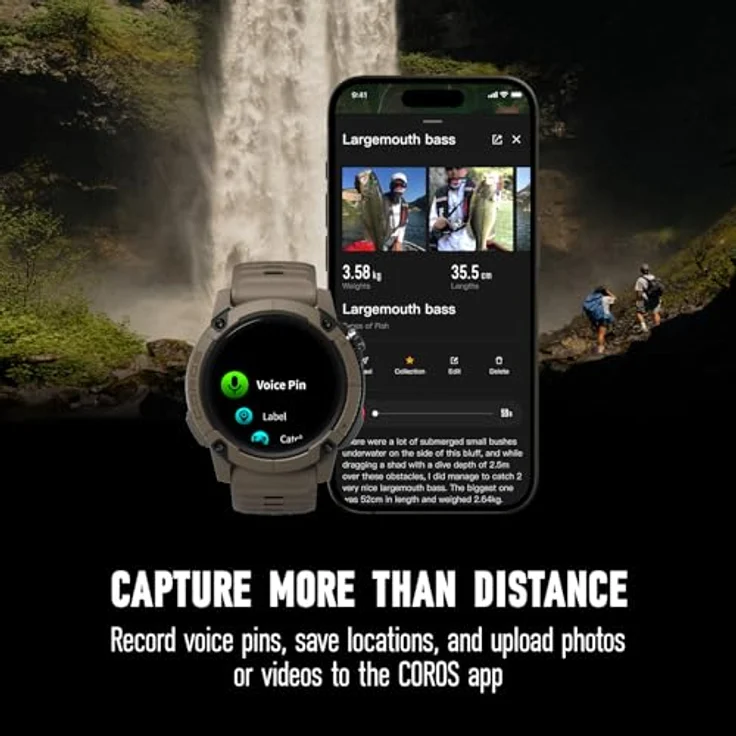 COROS Nomad Robuste Outdoor GPS-Sportuhr, 1,3-Zoll-MIP-Display, 22 Tage Akkulaufzeit, vorinstallierte globale Karten, Mikrofon zur Sprachnotizaufnahme, ideal für Angeln – Bild 4