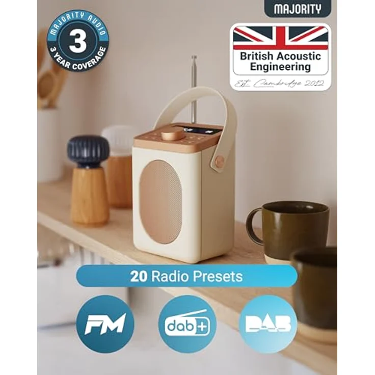 MAJORITY Little Shelford DAB Plus Radio, Küchenradio UKW mit Bluetooth, batteriebetrieben oder Steckdosenradio, Mini Digitalradio mit Doppelalarm, cremefarben – Bild 3
