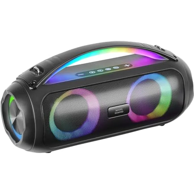 Mars Gaming MS-Pulse, Tragbarer Bluetooth-Lautsprecher mit 50W RMS, RGB-Beleuchtung, 4 Treiber (2 aktive, 2 Passiv), Freisprechfunktion, USB/MicroSD/AUX/FM, Schwarz