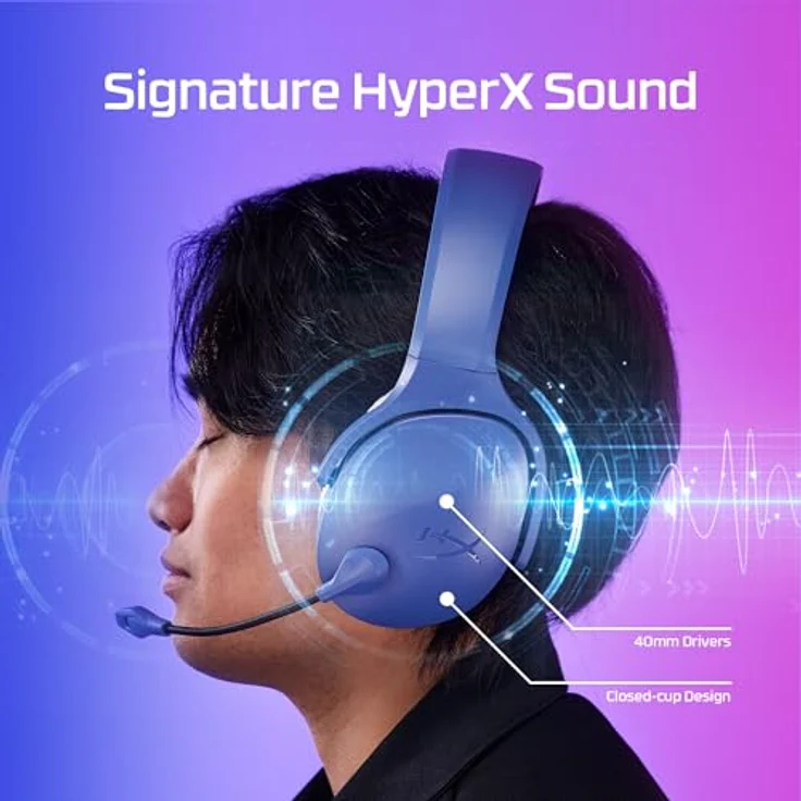 HyperX Cloud Jet, Dual Wireless Gaming Headset mit 2.4GHz & Bluetooth, 40mm Treibern, 25 Stunden Akkulaufzeit, Swivel-to-Mute Mikrofon, leichtes Design, blau – Bild 3