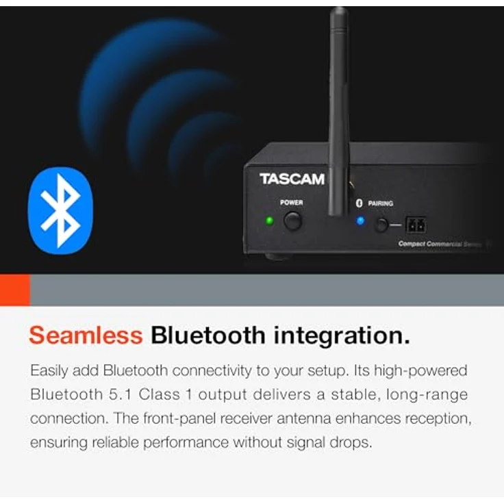 TASCAM RX-BT10, Kompakter Stereo-Bluetooth-Empfänger mit Bluetooth 5.1, XLR- und Cinch-Ausgängen, ausziehbarer Antenne und Halterungssatz – Bild 3