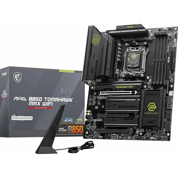 MSI MAG B850 Tomahawk MAX WiFi Mainboard, ATX - Unterstützt AMD Ryzen 9000/8000/7000 Prozessoren, AM5-80A SPS VRM, DDR5 Memory Boost 8400+ MT/s (OC), PCIe 5.0 x16, M.2 Gen5, Wi-Fi 7, 5G LAN - Schwarz