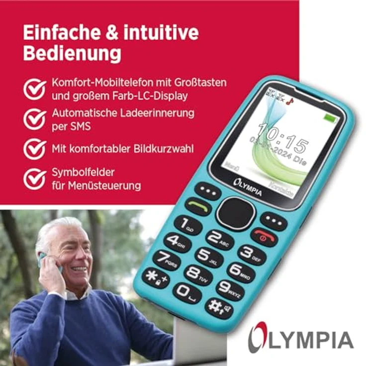Olympia Star Seniorenhandy | Komfort-Mobiltelefon mit Großtasten, Farb-LC-Display, SOS-Taste, Freisprechfunktion, Bluetooth, MicroSD Slot, Taschenlampe | Türkis - Preisvergleich – Bild 4