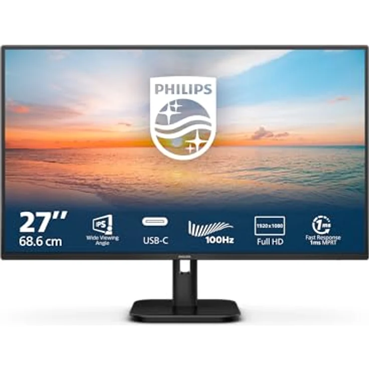 Philips 27E1N1300A - 27 Zoll Full HD Monitor, Lautsprecher (1920x1080, 100 Hz, HDMI, USB-C (65W Power Delivery), USB Hub) schwarz – Bild 1