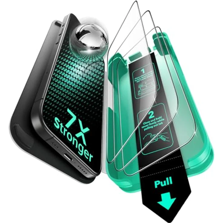 ESR Armorite Displayschutzfolie für iPhone 15 Pro Max, gehärtetes Glas, 3 Stück, blasen- und staubfrei, militärischer Schutz nach MIL-STD-810H mit UltraFit Montagehilfe – Bild 1