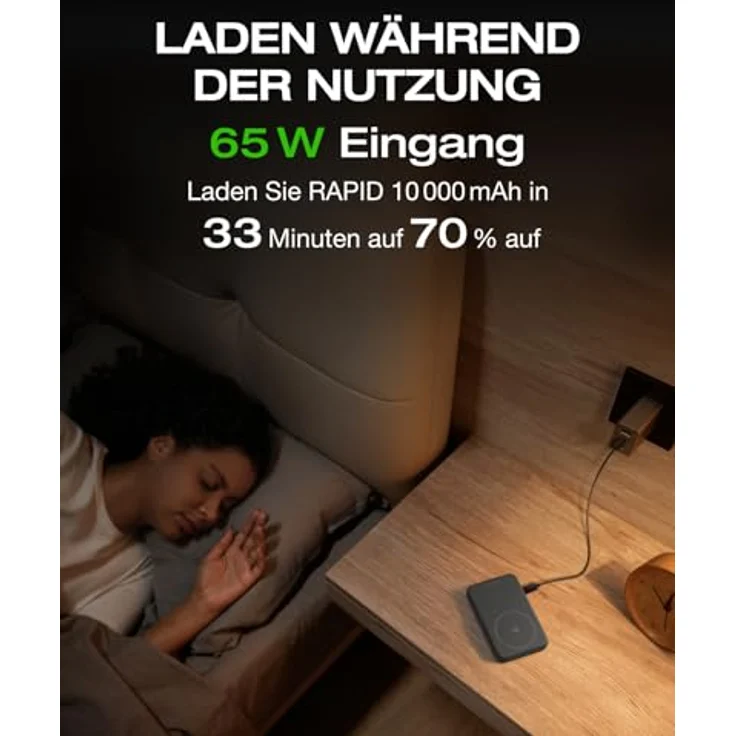 EF ECOFLOW Magnetische Powerbank 10 000 mAh Schwarz, kabelloses tragbares Ladegerät, 65 W Schnellladender Batteriepack mit USB-C-Kabel, kompatibel für iPhone 16/15/14/13/12 Serie – Bild 4
