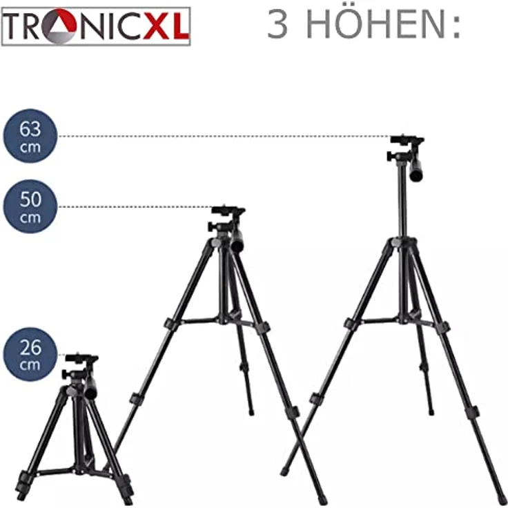 TronicXL 30-60cm Tripod Tisch Stativ für Kamera, höhenverstellbar, 3-Wege-Panoramakopf, kompatibel mit DSLR und Webcam, bis 1,5kg, inkl. Tasche, hochwertige Markenware – Bild 2