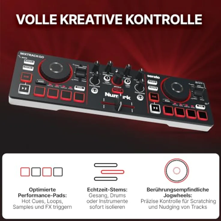Numark Mixtrack Go, tragbarer 2-Kanal DJ Controller mit Serato DJ Lite, Bluetooth-MIDI und USB-C Anschluss – Bild 5