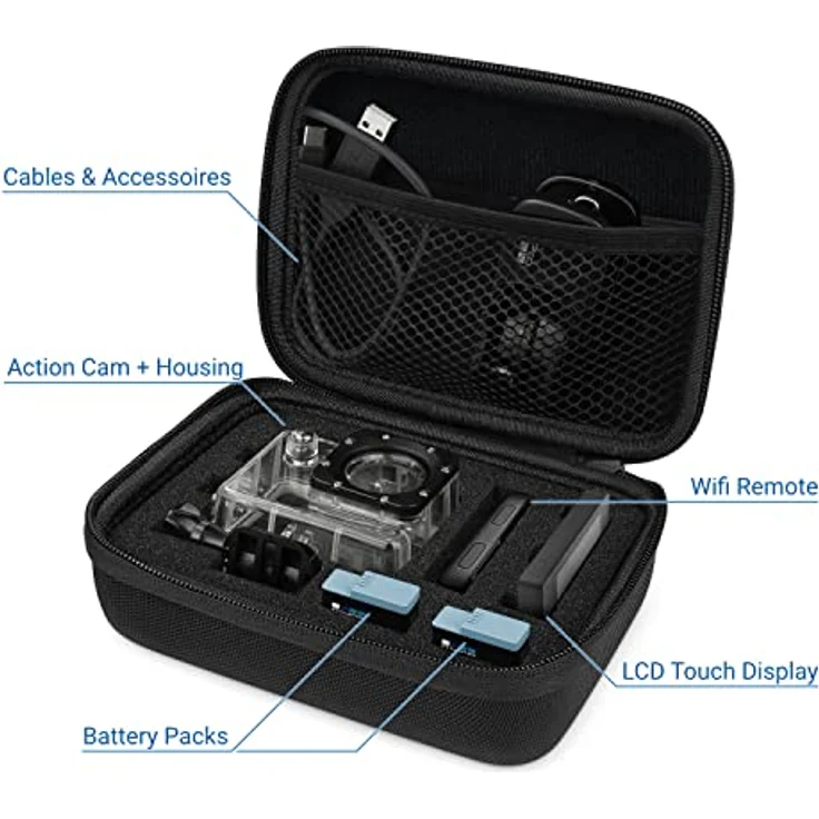 deleyCON Hardcase Tasche für GoPro Actionkamera & Zubehör, robust mit Staub-, Aufprallschutz und Spritzwasserschutz, Schwarz, Größe M – Bild 2